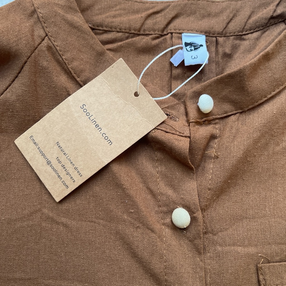 NWT Brown Linen Shirt with Colorful Buttons - Picture 2 of 7